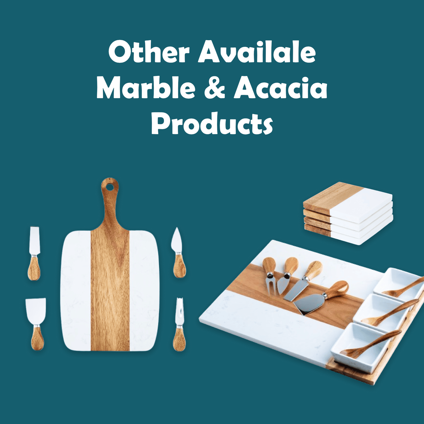 Marble Handle Serving Board with 4 Serving Tools