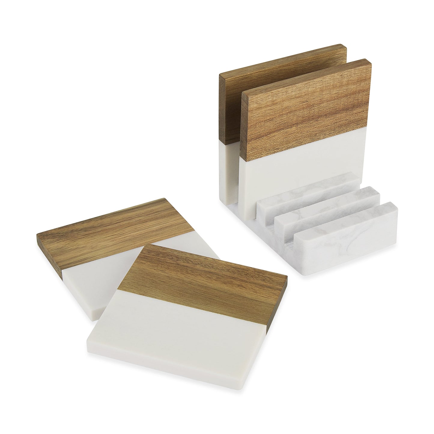 Marble and Wood Coaster Set of 4