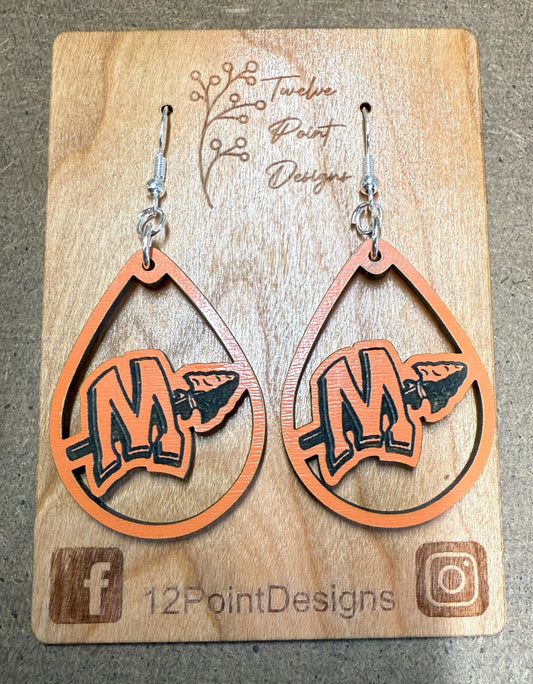 Minooka High School (MCHS), teardrop wood earring