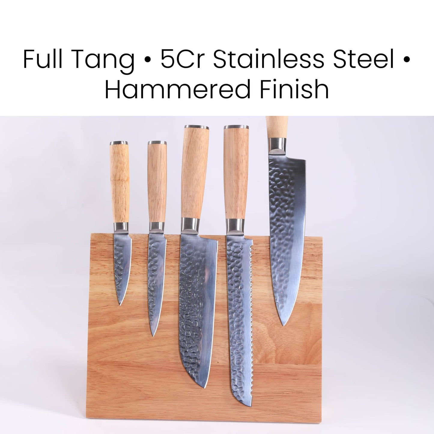 6-Piece Kitchen Knife Set with Magnetic Rubberwood Block Stand