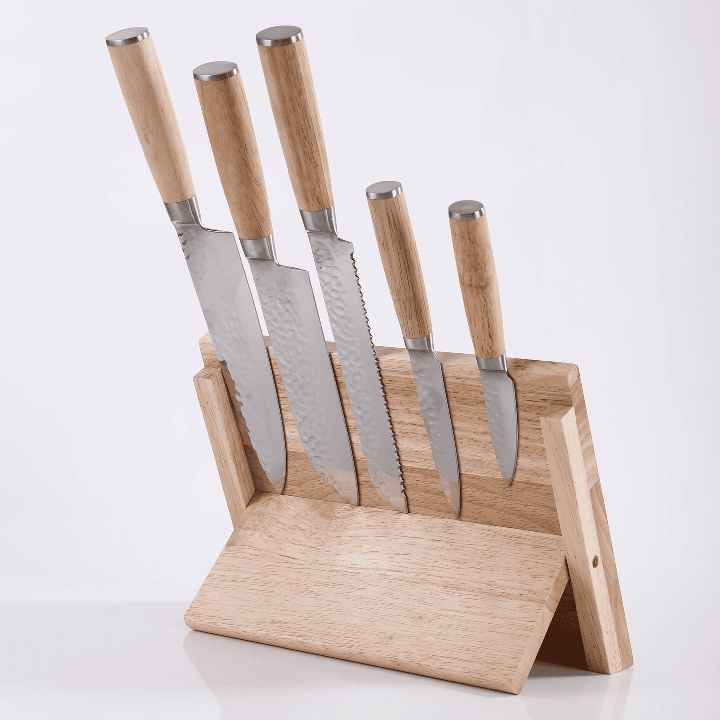 6-Piece Kitchen Knife Set with Magnetic Rubberwood Block Stand