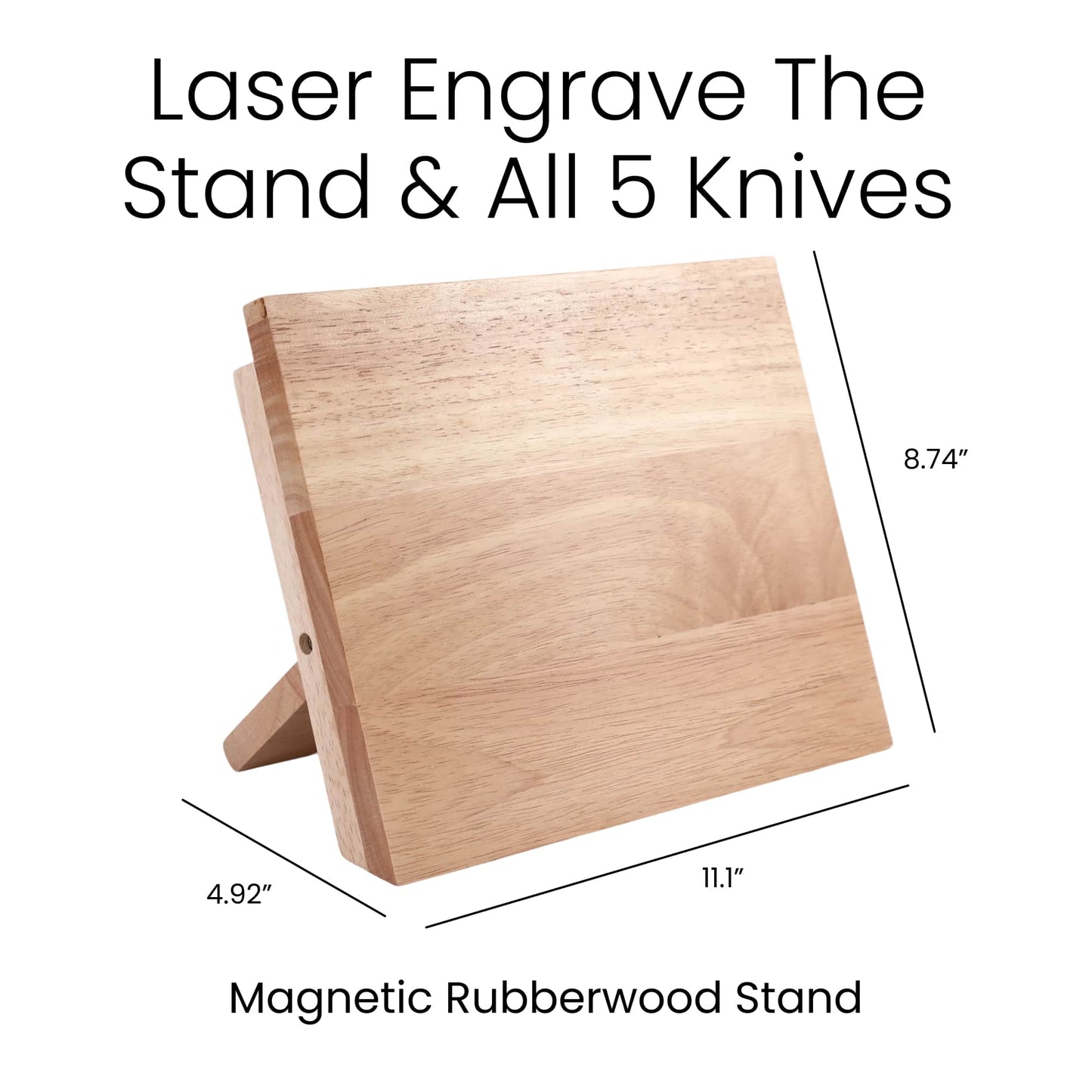 6-Piece Kitchen Knife Set with Magnetic Rubberwood Block Stand