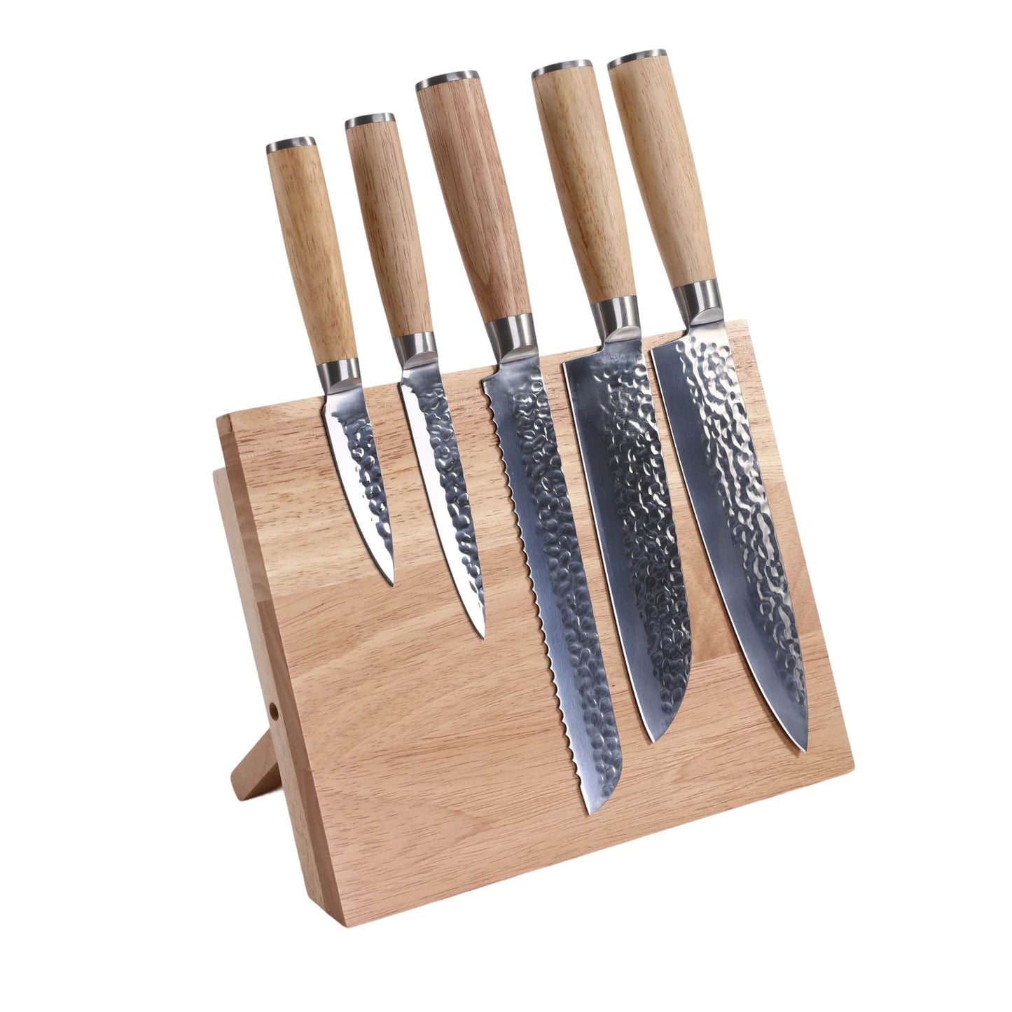 6-Piece Kitchen Knife Set with Magnetic Rubberwood Block Stand