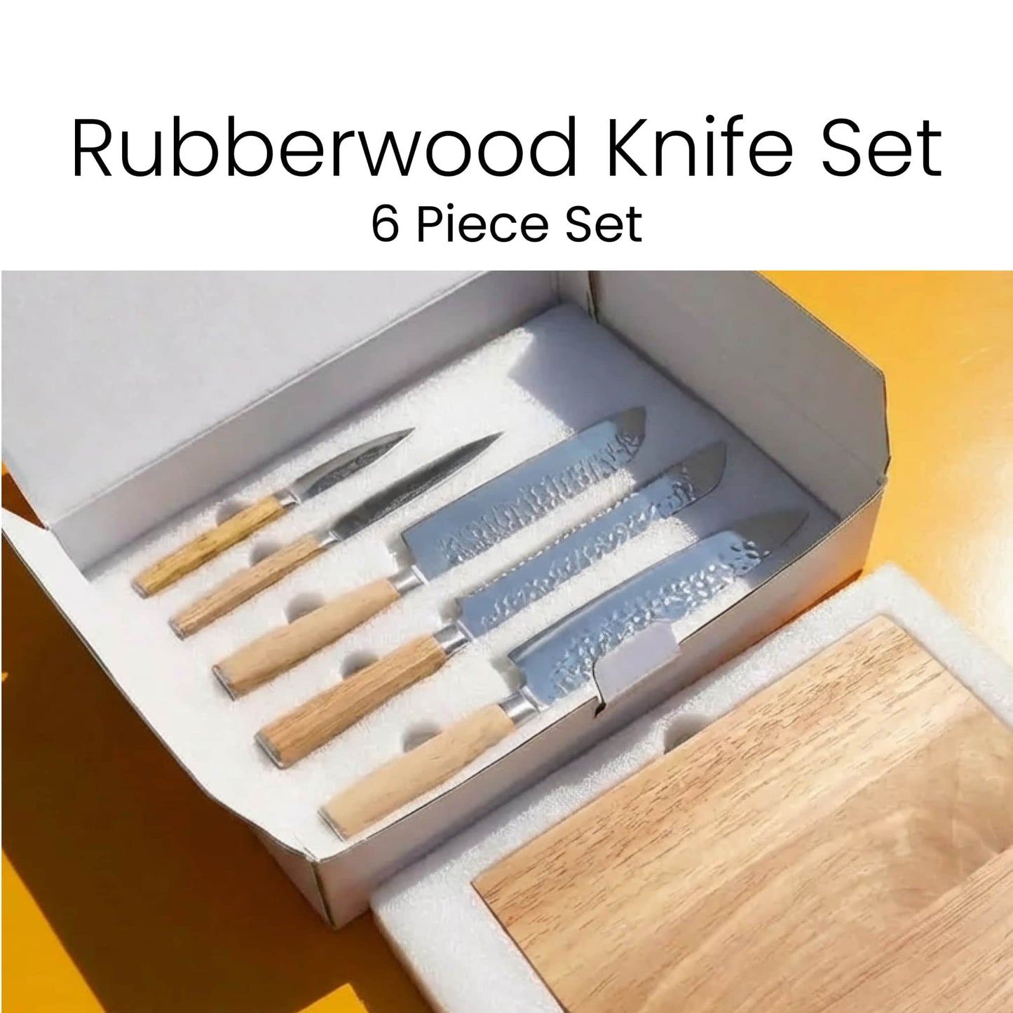 6-Piece Kitchen Knife Set with Magnetic Rubberwood Block Stand