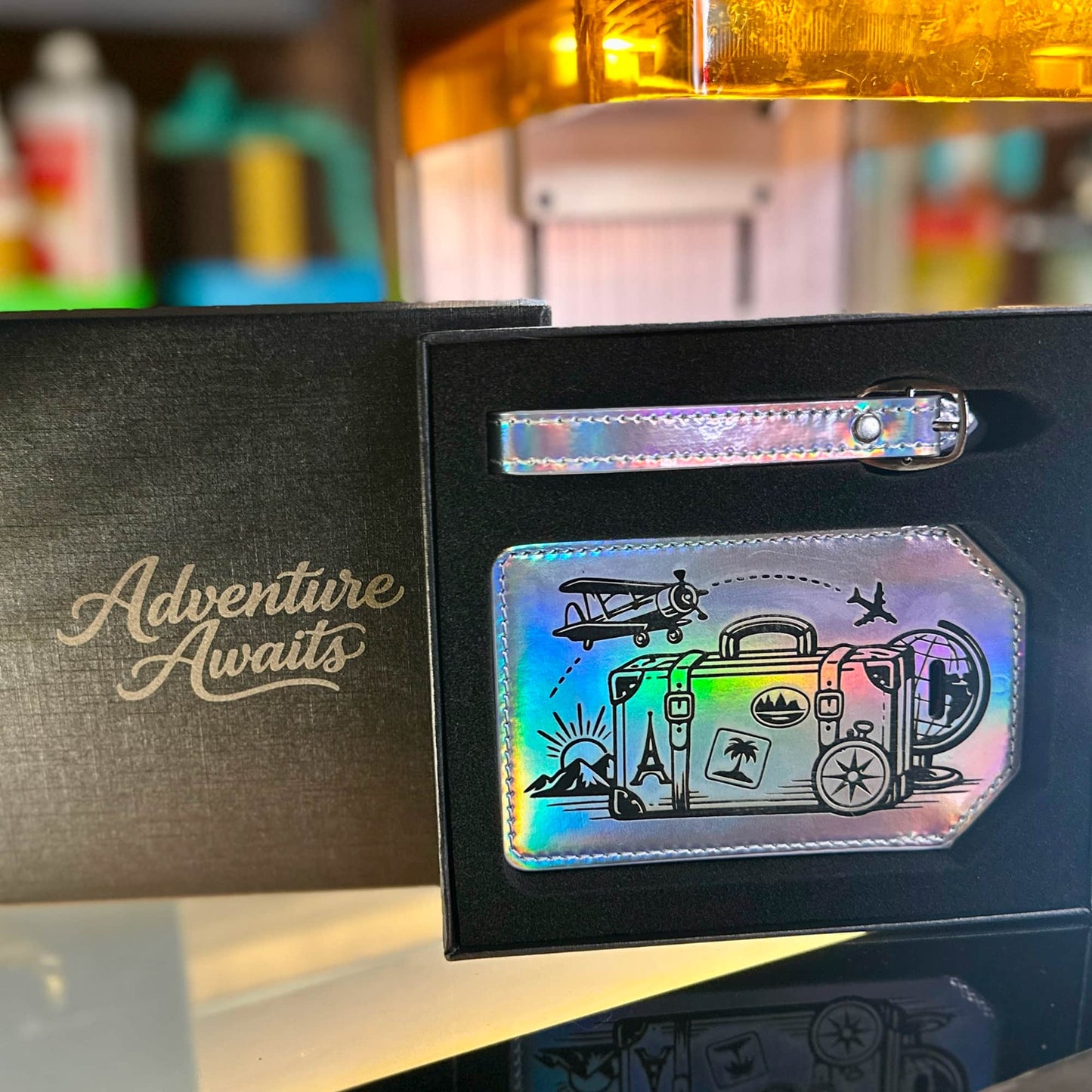 Laserette Leatherette Luggage Tag with Privacy Flap