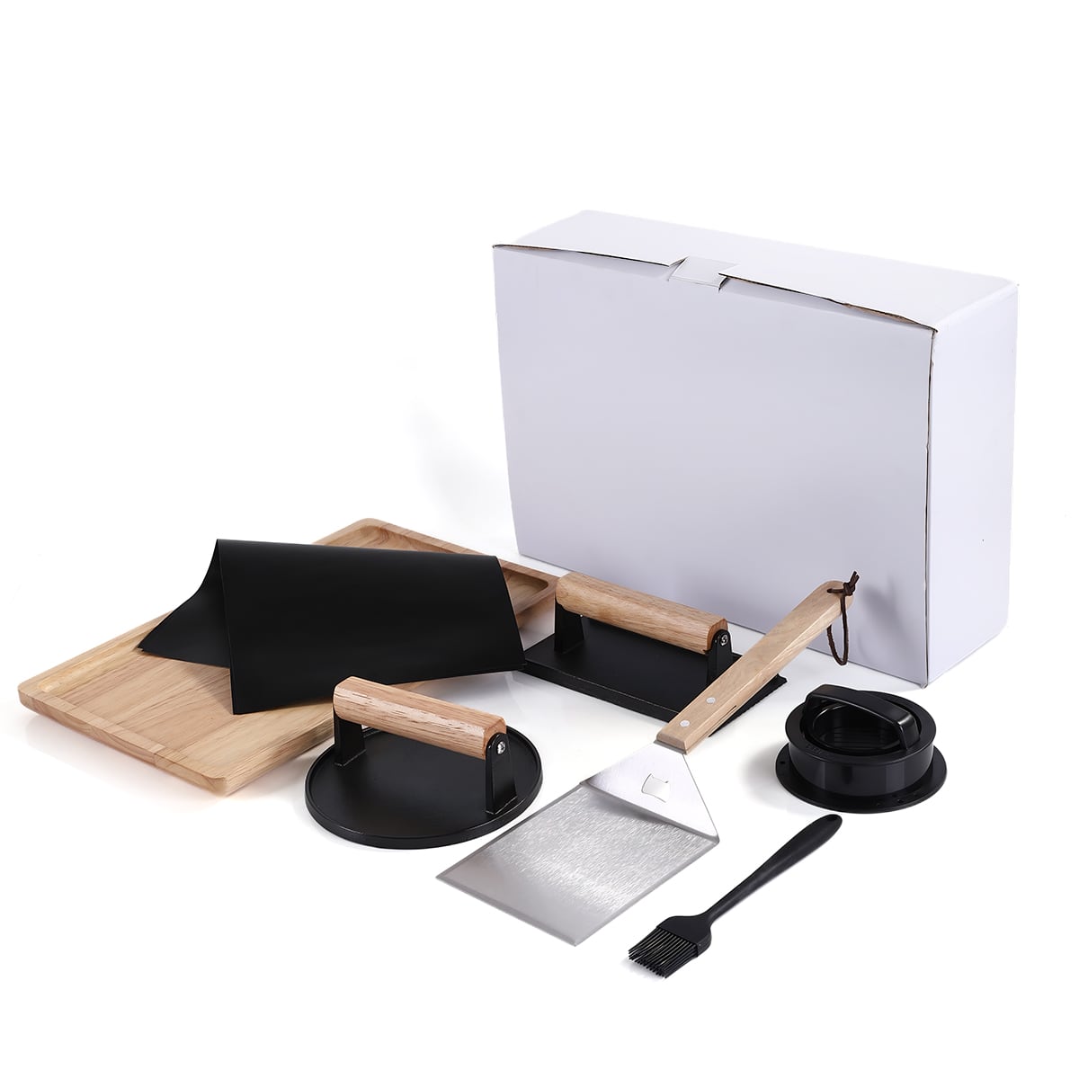 Smash Burger Set — 9-Piece Cast Iron & Rubberwood Kit