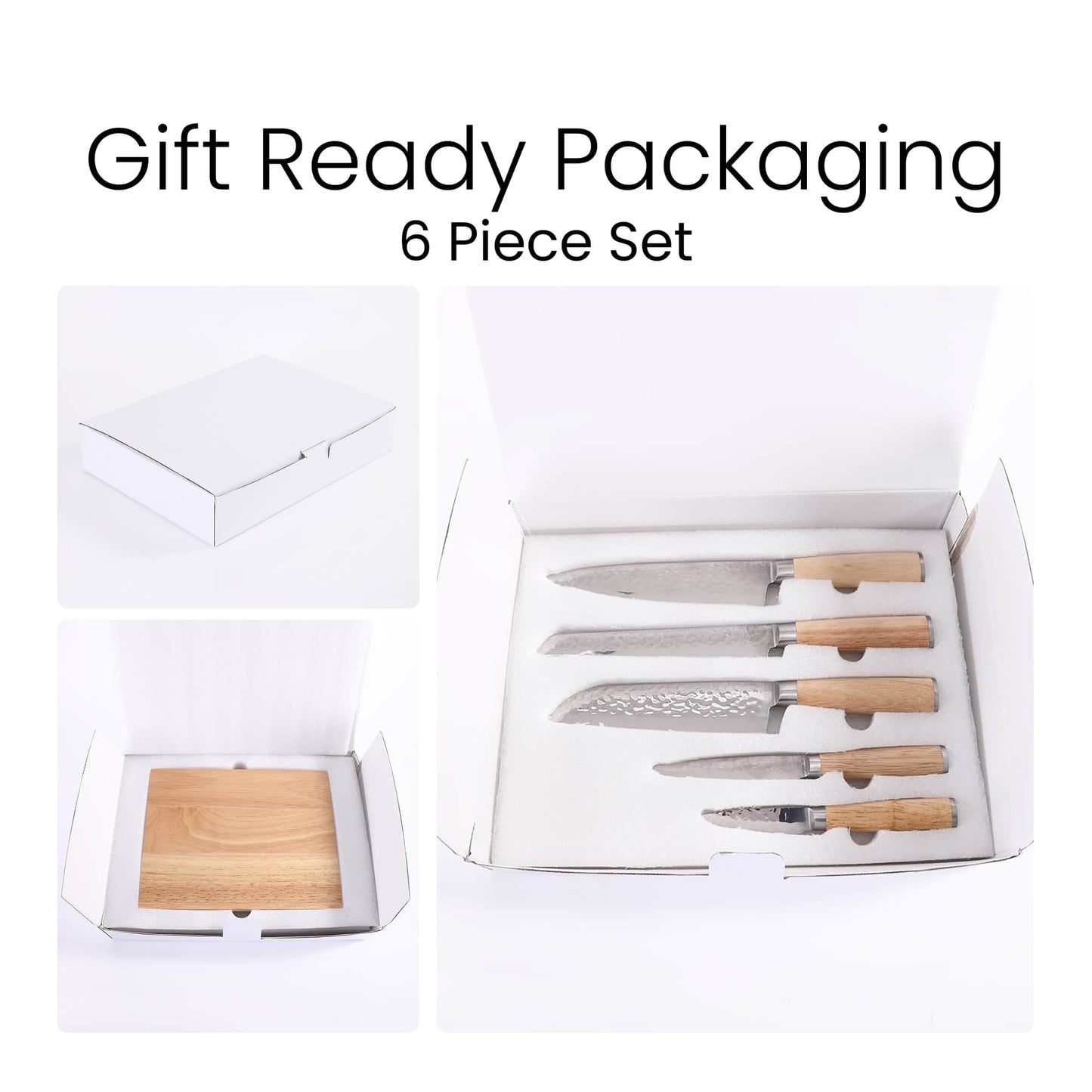 6-Piece Kitchen Knife Set with Magnetic Rubberwood Block Stand