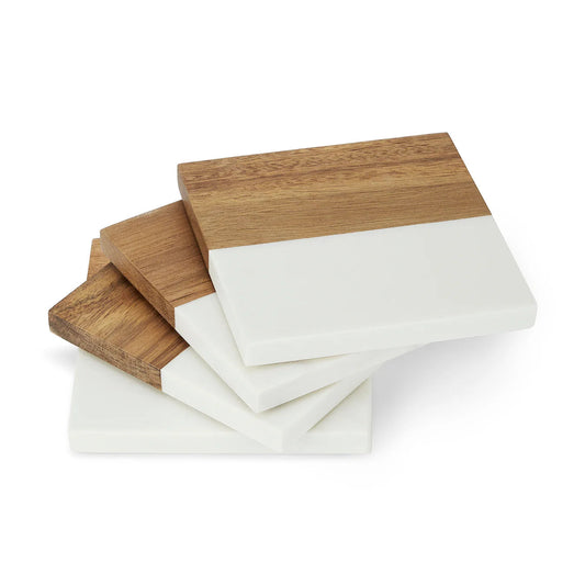 Marble and Wood Coaster Set of 4