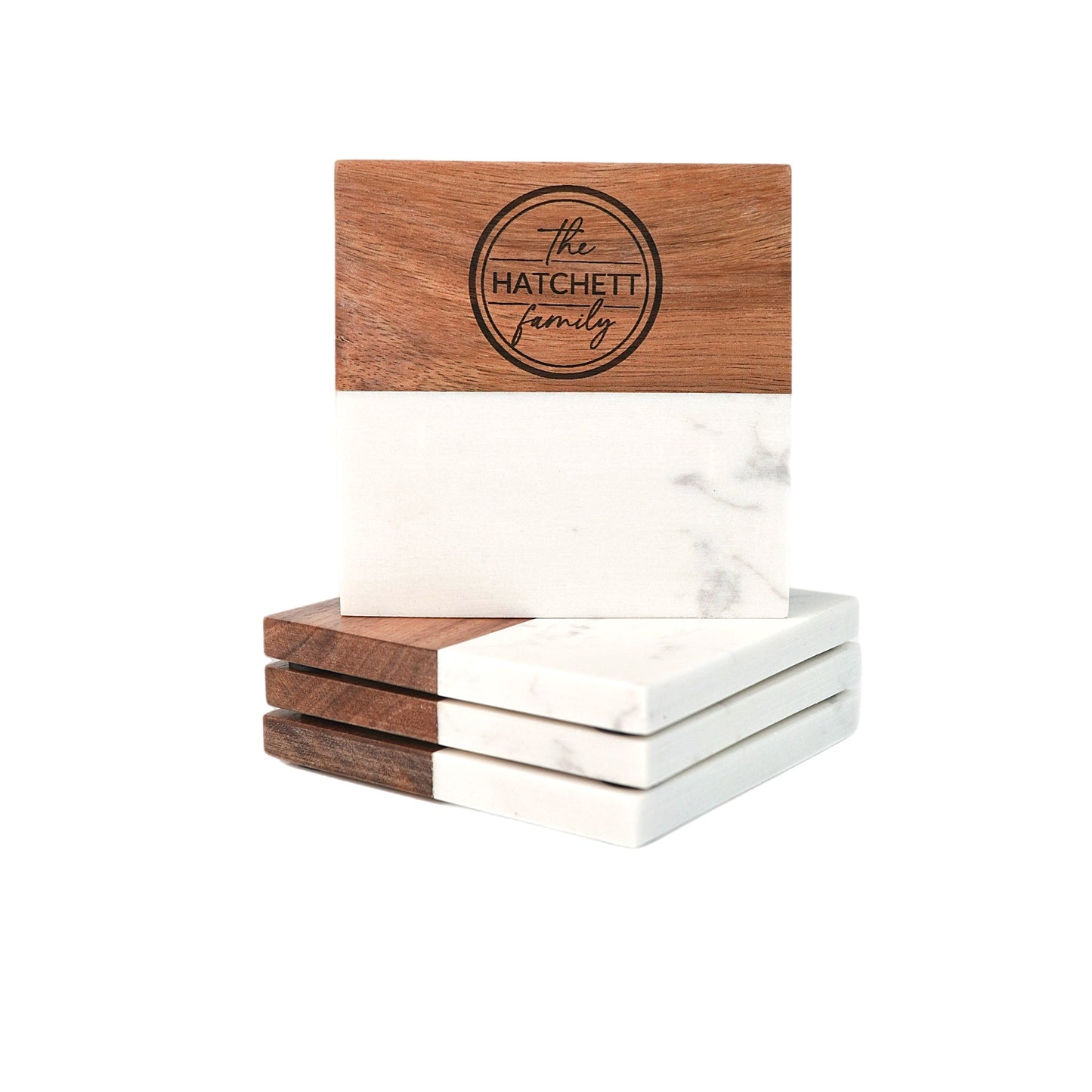 Marble and Wood Coaster Set of 4