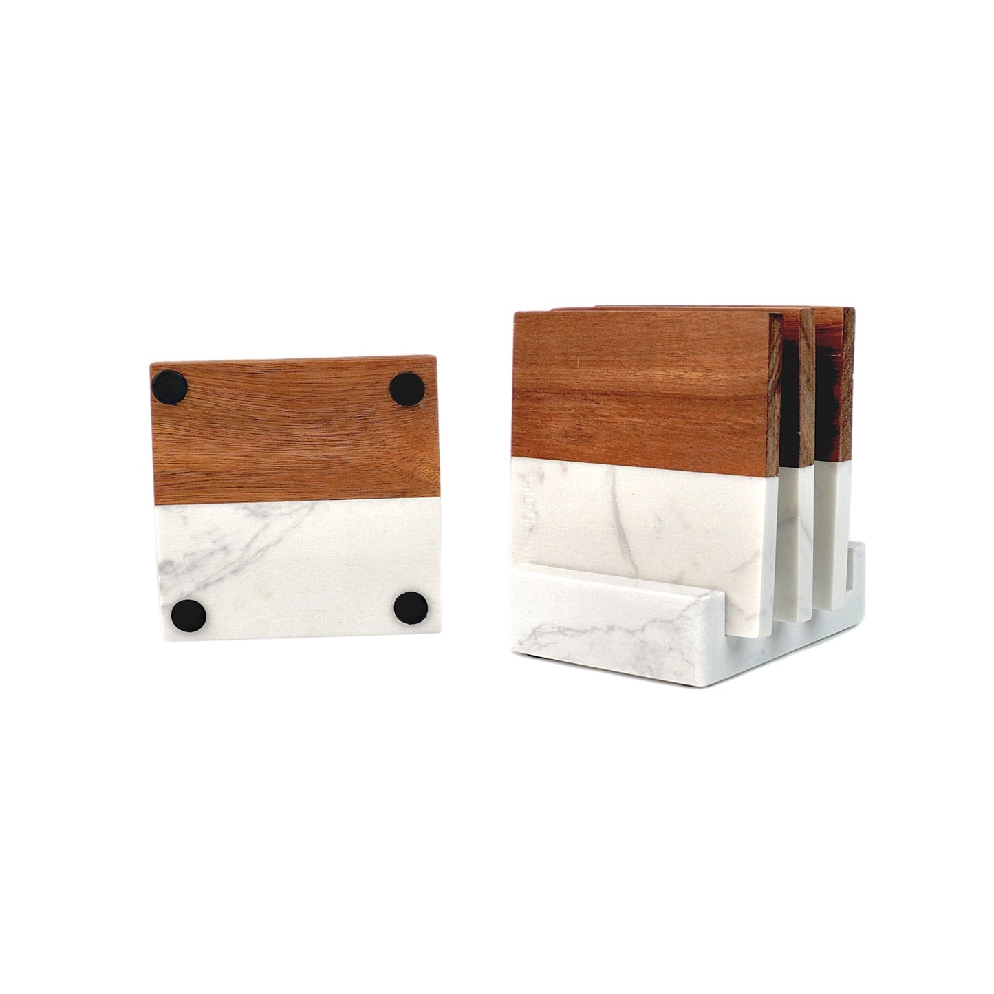 Marble and Wood Coaster Set of 4